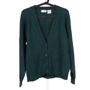 VJ Petites VTG Cardigan Sweater L Womens Green Acrylic Knit Button VNeck